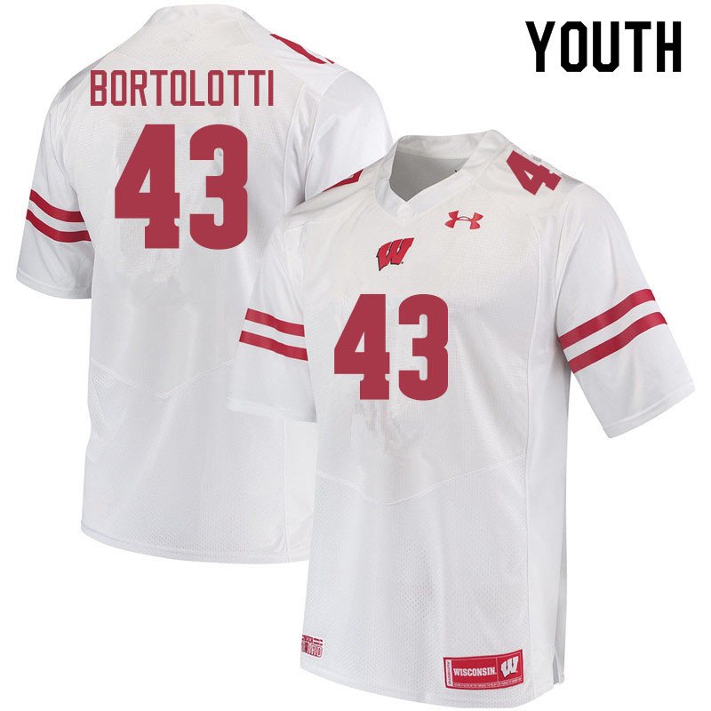 Youth #43 Grover Bortolotti Wisconsin Badgers College Football Jerseys Sale-White - Click Image to Close
